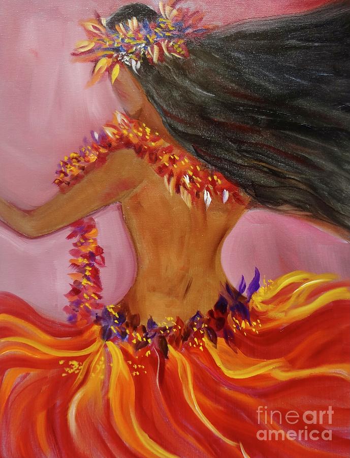Merrie Monarch Hula Red Skirt Painting by Jenny Lee