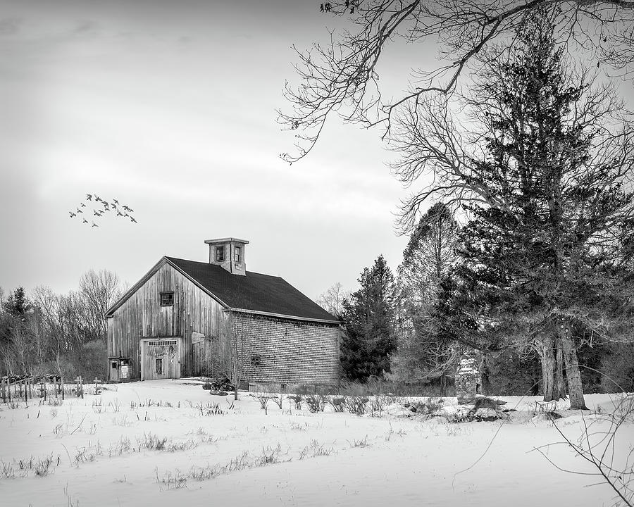 Black And White Photograph - Merrill Farm in Winter by Betty Denise