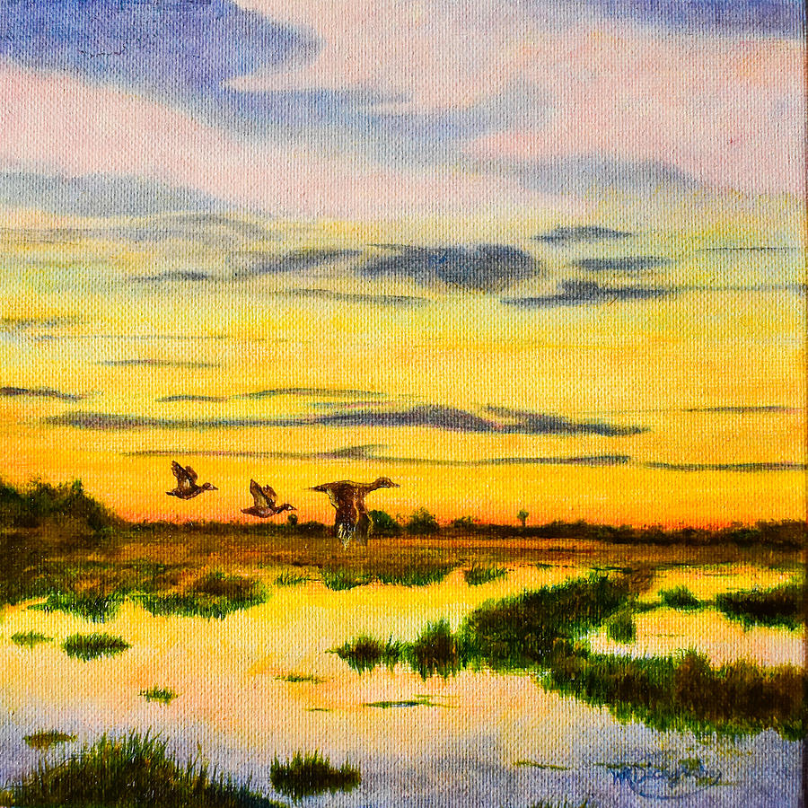Merritt Island Refuge Sunrise  Painting by William Dickgraber