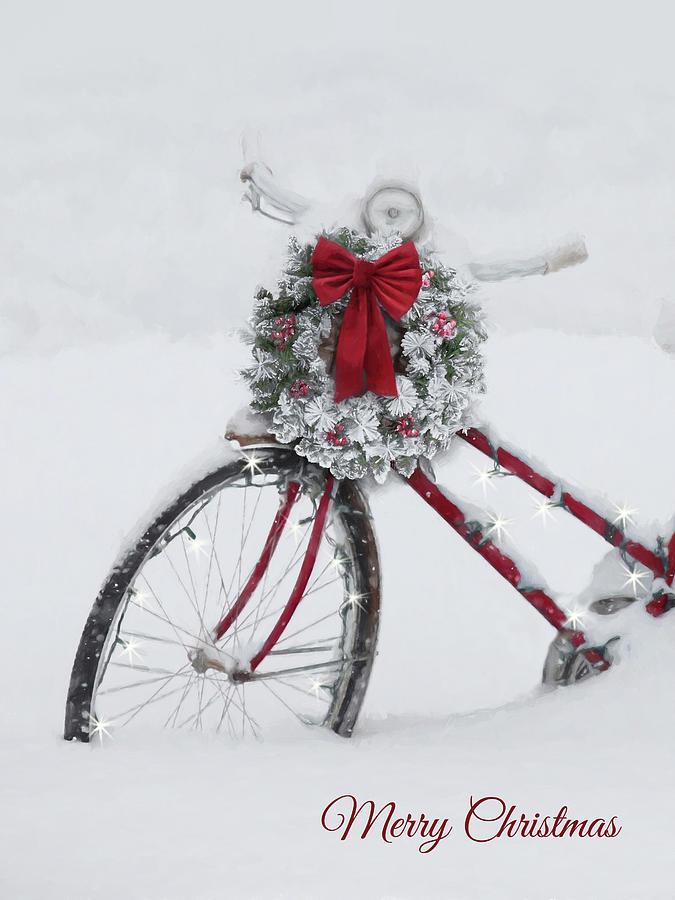 Merry Christmas Bicycle Mixed Media by Lori Deiter