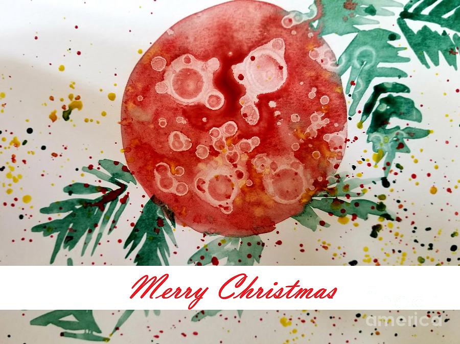 Merry Christmas Card With Christmas Bulb Painting