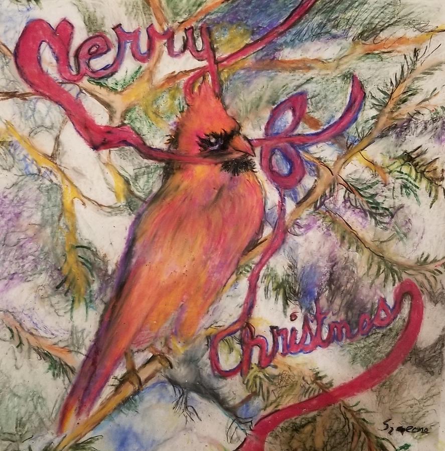 Merry Christmas Cardinal Painting by Cheryl LaBahn Simeone