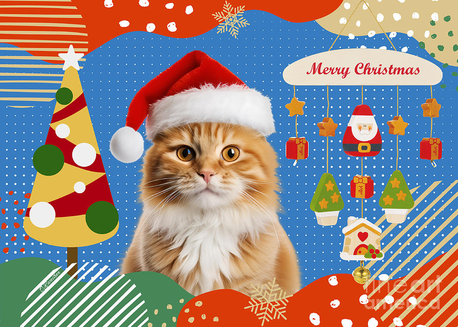 Merry Christmas Cat PopArt Digital Art by Olga Hamilton