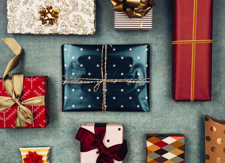 Merry Christmas: Colourful Christmas Presents in a Neat Flat Lay Composition Photograph by FreshSplash