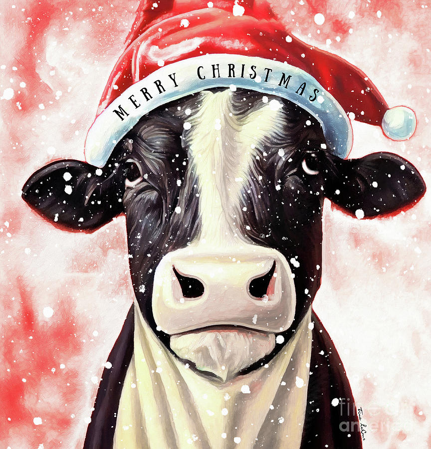 Merry Christmas Cow Painting by Tina LeCour