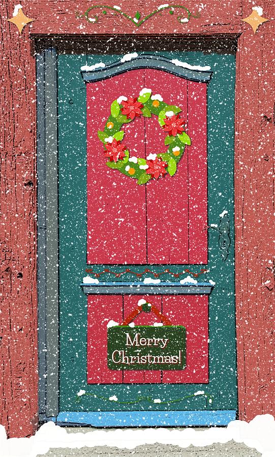 Merry Christmas Door in Snow Digital Art by Gaby Ethington