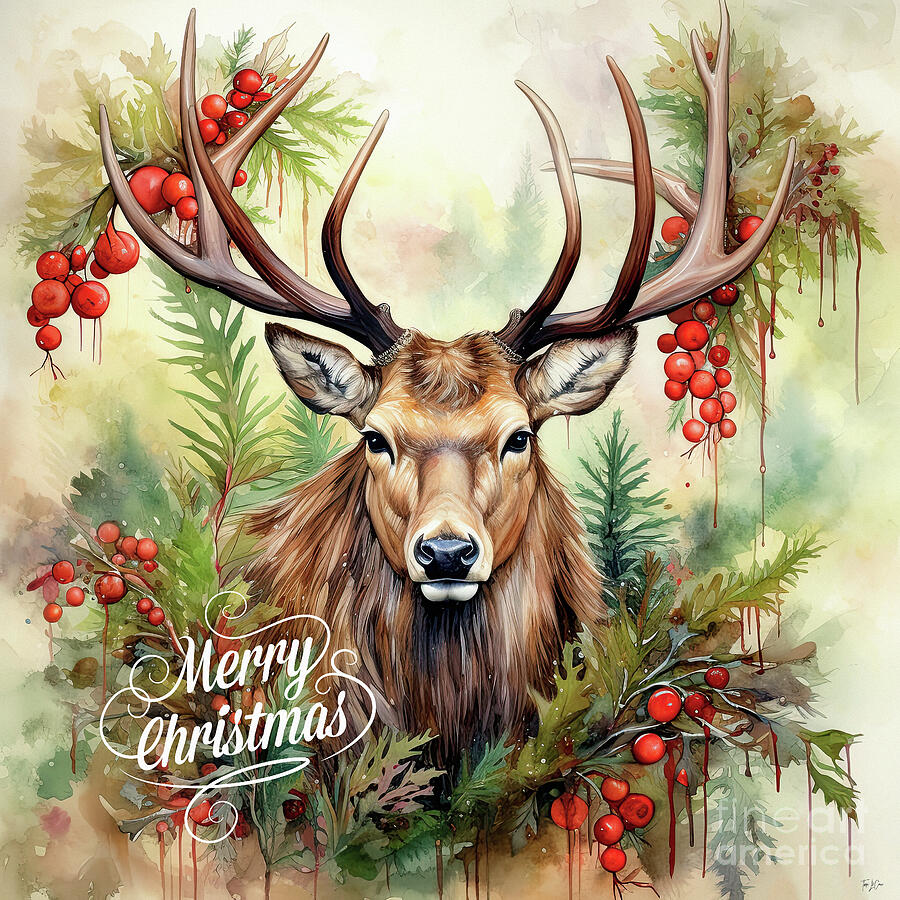 Merry Christmas Elk Painting by Tina LeCour Merry Christmas Elk Painting by Tina LeCour