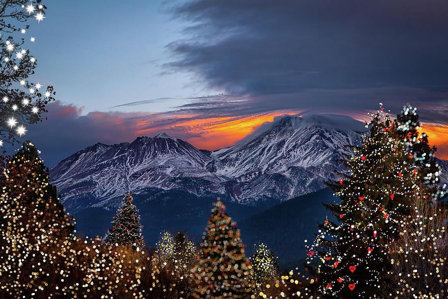 Merry Christmas from Mount Shasta Photograph by Marnie Patchett