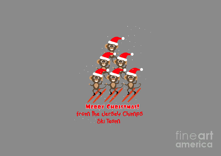 Merry Christmas from the Jersey Chimps Ski Team in Santa Hats with no bgd Digital Art by Barefoot Bodeez Art
