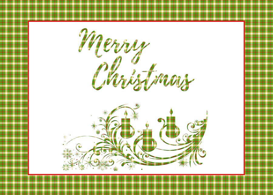 Merry Christmas green check plaid Digital Art by Denise Beverly