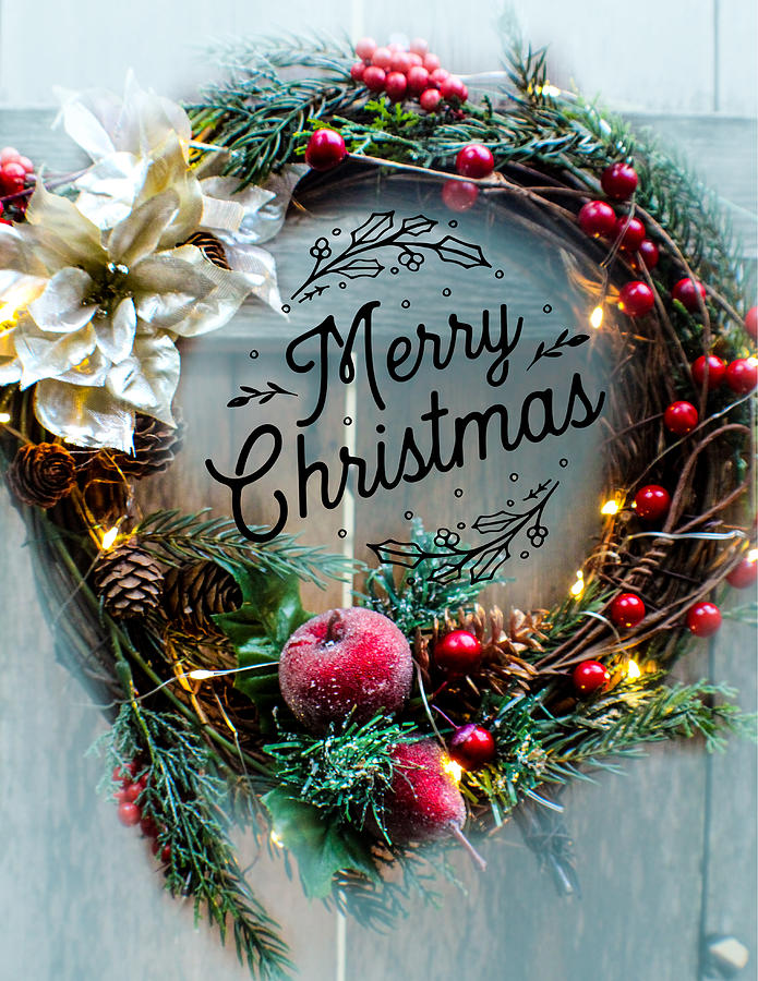 Merry Christmas in a Wreath Photograph by W Craig Photography