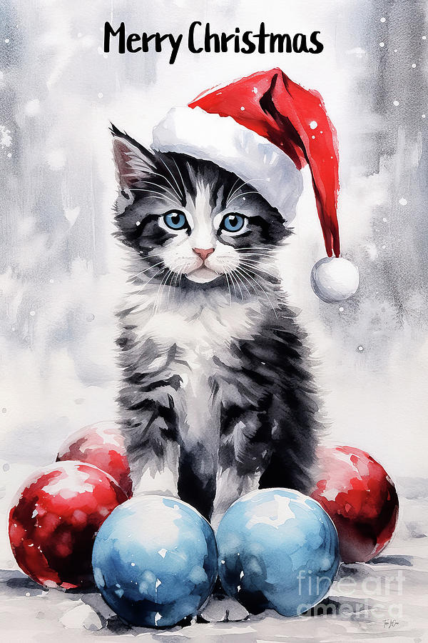Cat Painting - Merry Christmas Kitten by Tina LeCour