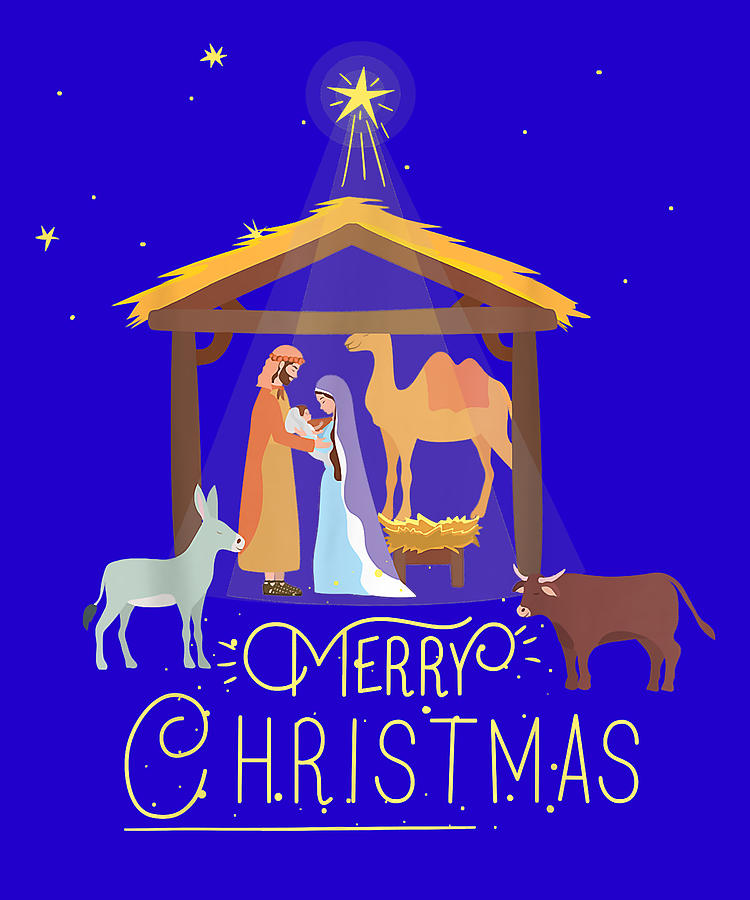 Merry Christmas Nativity Scene North Star Baby Jesus Digital Art by