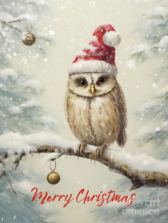 Merry Christmas Owl Painting