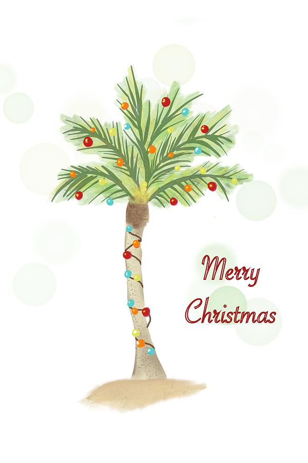 Merry Christmas Palm Tree with Holiday Lights Digital Art by Pamela Williams
