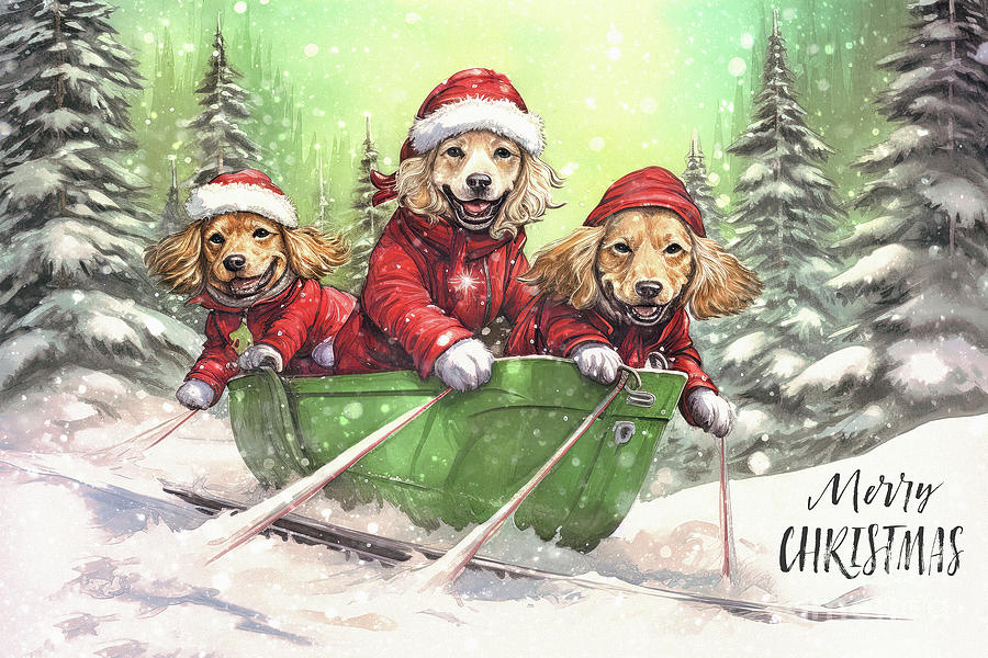 Merry Christmas Pups Painting by Tina LeCour