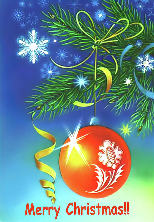 Merry Christmas Red Tree text Ornament Painting by Unknown