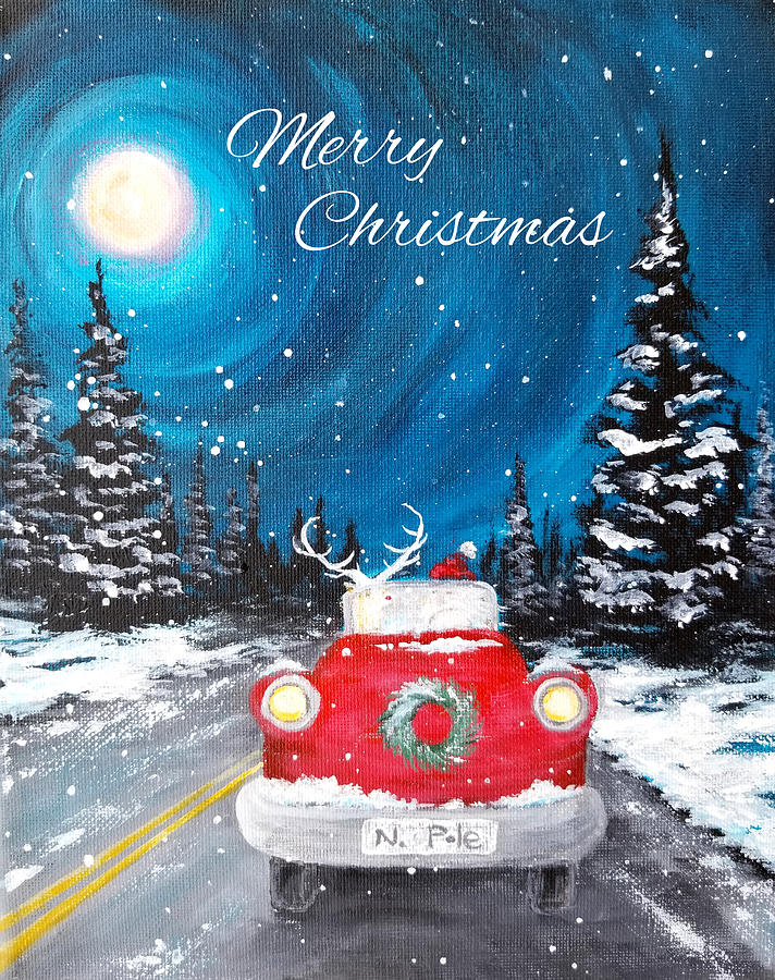 Merry Christmas- Santa And Rudolphs Night Off Painting