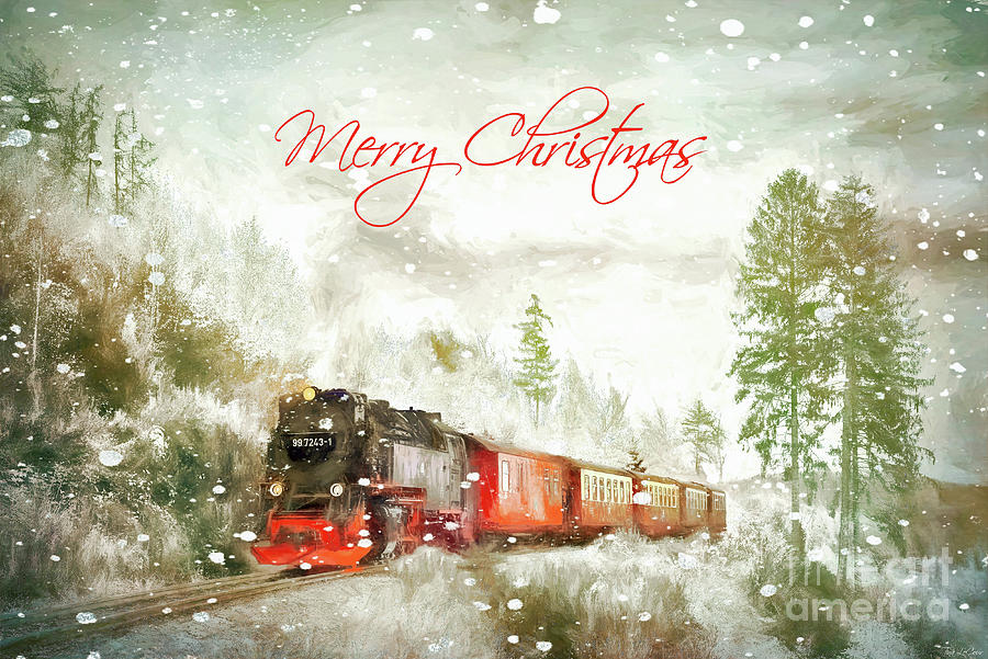 Merry Christmas Train Mixed Media by Tina LeCour Pixels