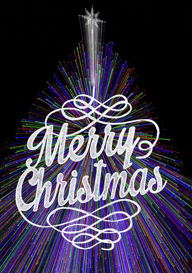 Merry Christmas Tree Light Streak Christmas Card Photograph by Dawna Moore Photography