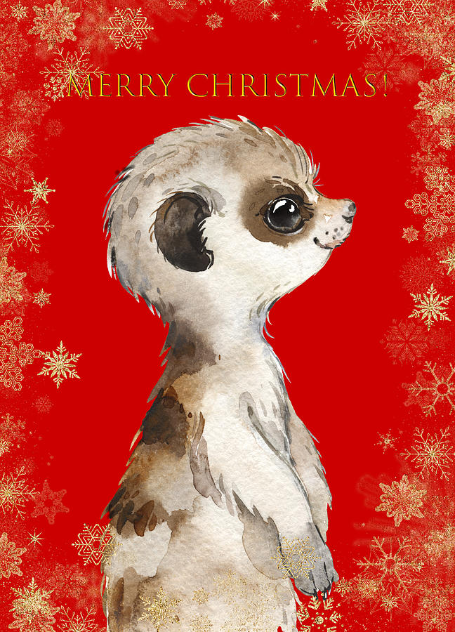 Merry Christmas With A Cute Mongoose Baby 2 Mixed Media by Johanna Hurmerinta