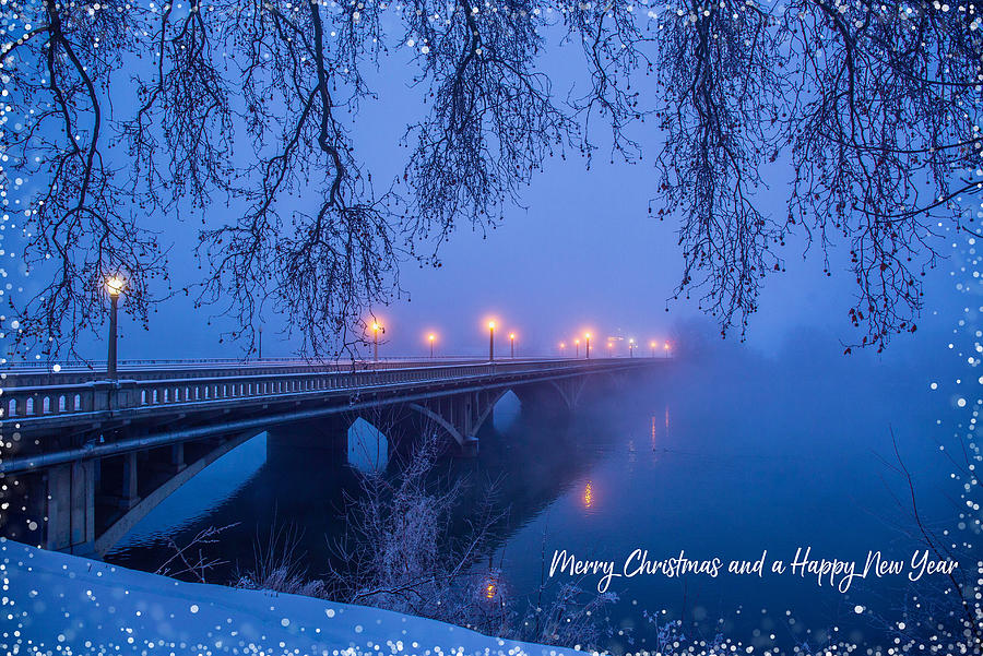 Merry Christmas with bridge lights Photograph by Lynn Hopwood