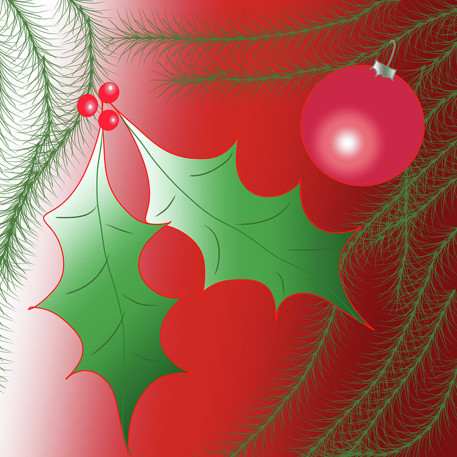 Merry Christmas with Holly Digital Art by Mary Bedy
