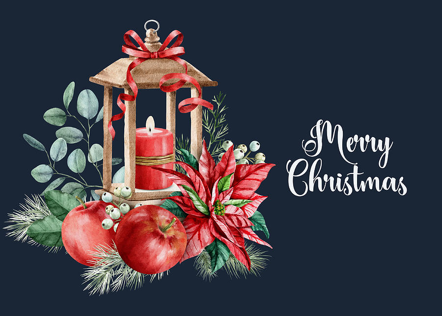 Merry Christmas With Lovely Winter Decoration Mixed Media by Johanna Hurmerinta