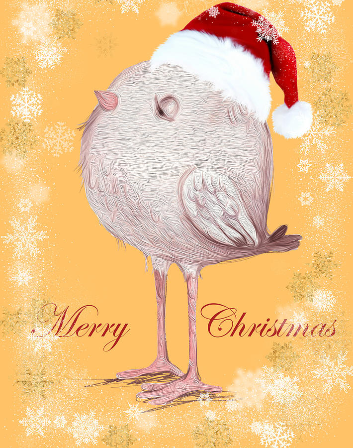 Merry Christmas With The Funny Spring Chick Mixed Media by Johanna Hurmerinta