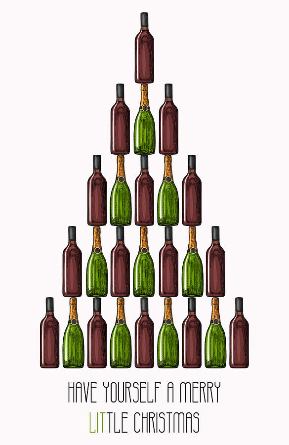 Christmas Digital Art - Merry Lit Wine Christmas Tree Greeting Card by Ink Well