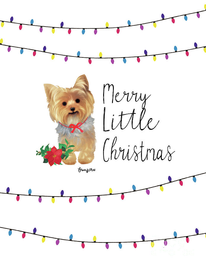 Merry Little Yorkie Painting by Tracy Herrmann