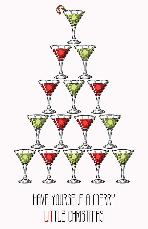 Christmas Digital Art - Merry Lit Martini Christmas Tree Greeting Card by Ink Well