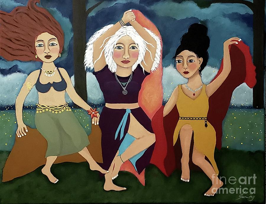 Merry Meet - Goddess Dancing  Painting by Jean Fry