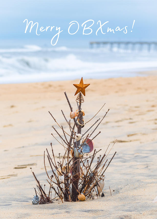 Merry OBXmas Tree on Beach Photograph by Cyndi Goetcheus Sarfan