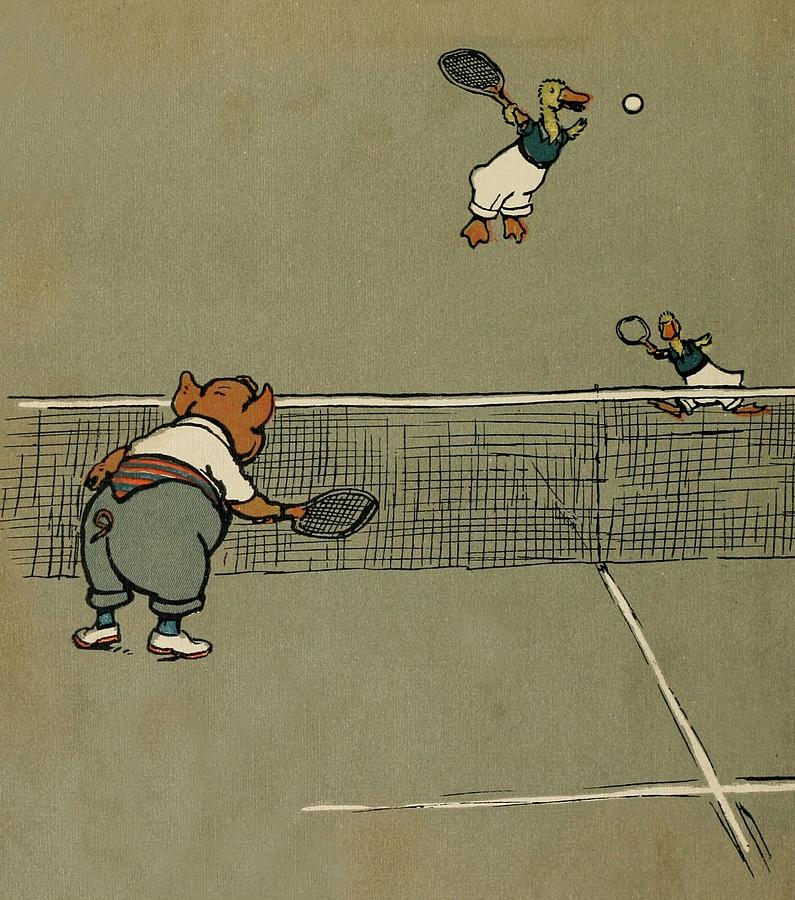 Merry Party, Tennis Good Shot Drawing by Cecil Aldin Merry Party, Tennis Good Shot Drawing by Cecil Aldin