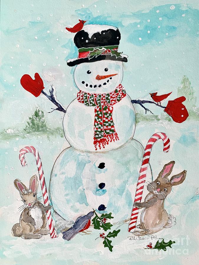 Merry Snowman Painting by Robin Pedrero