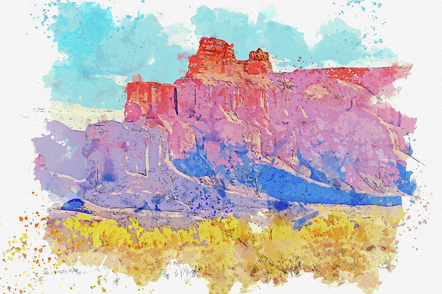 Mesa Central Utah USA in watercolor ca by Ahmet Asar  Painting by Celestial Images