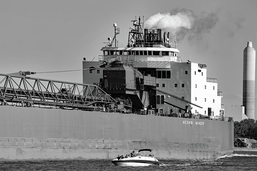 Mesabi Miner Detail w Pleasure Craft 2 BW 061321 Photograph by Mary Bedy