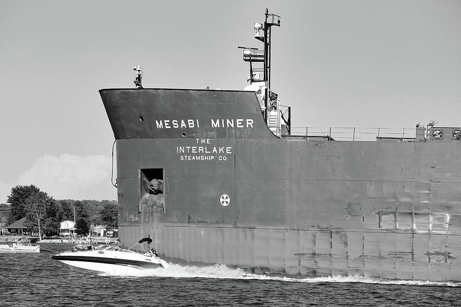 Mesabi Miner Detail w Pleasure Craft BW 061321 Photograph by Mary Bedy