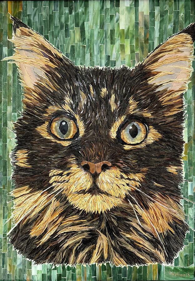 Pattern Glass Art - Mesmerizing Maine Coon by Lisa Hallmark Pattern Glass Art - Mesmerizing Maine Coon by Lisa Hallmark