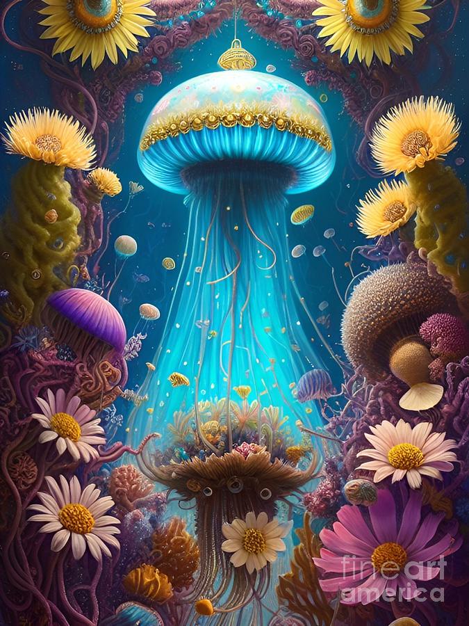 Mesmerizing Underwater Jellyfish Garden Digital Digital Art by Debra Miller