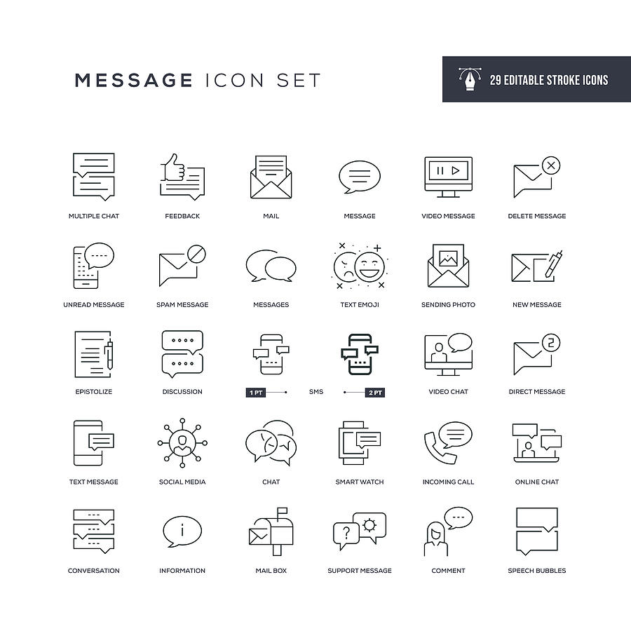 Message Editable Stroke Line Icons Drawing by Enis Aksoy