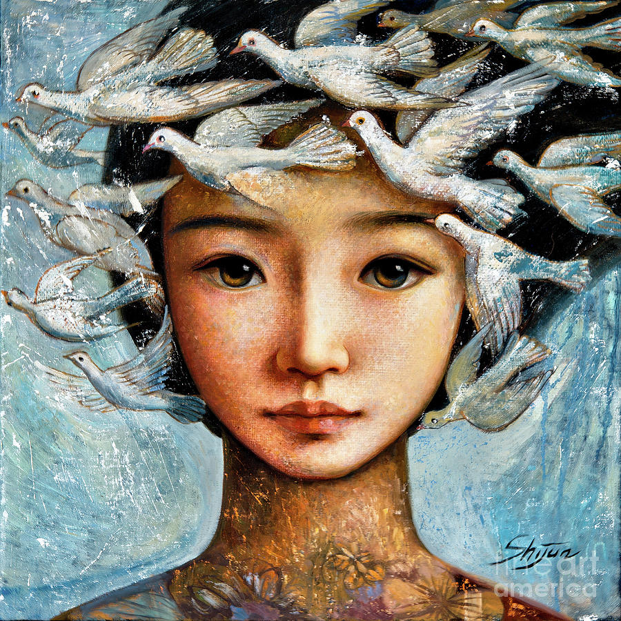 Dove Painting - Message of Peace by Shijun Munns