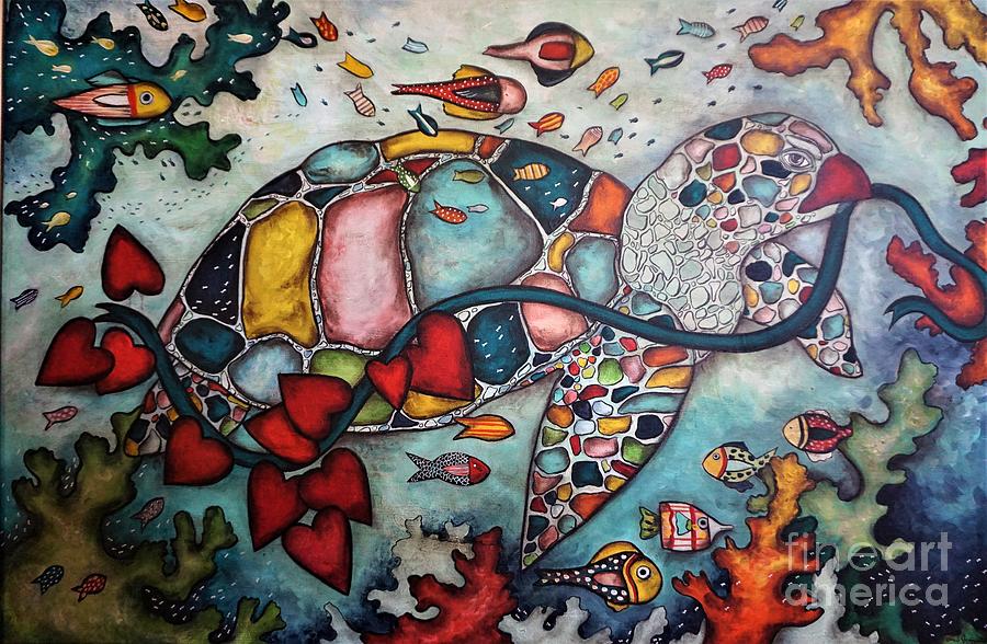 Turtle Painting - Messages to You by Chris Jeanguenat