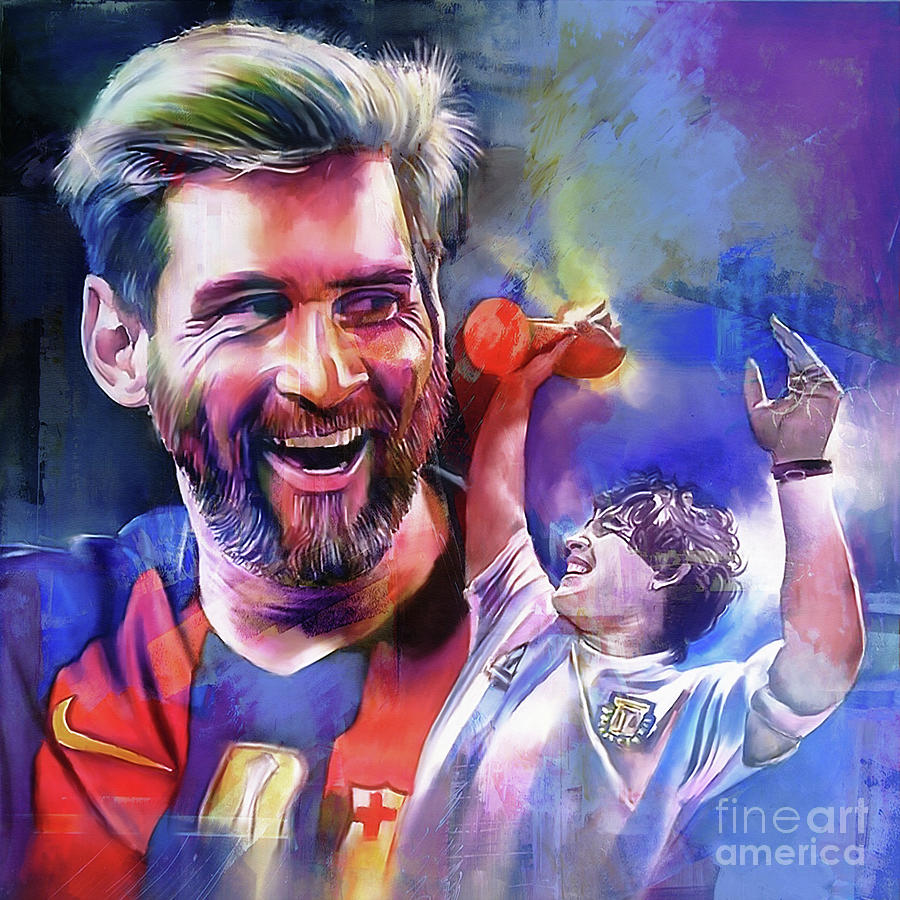 Messi and Maradona football players Painting by Gull G
