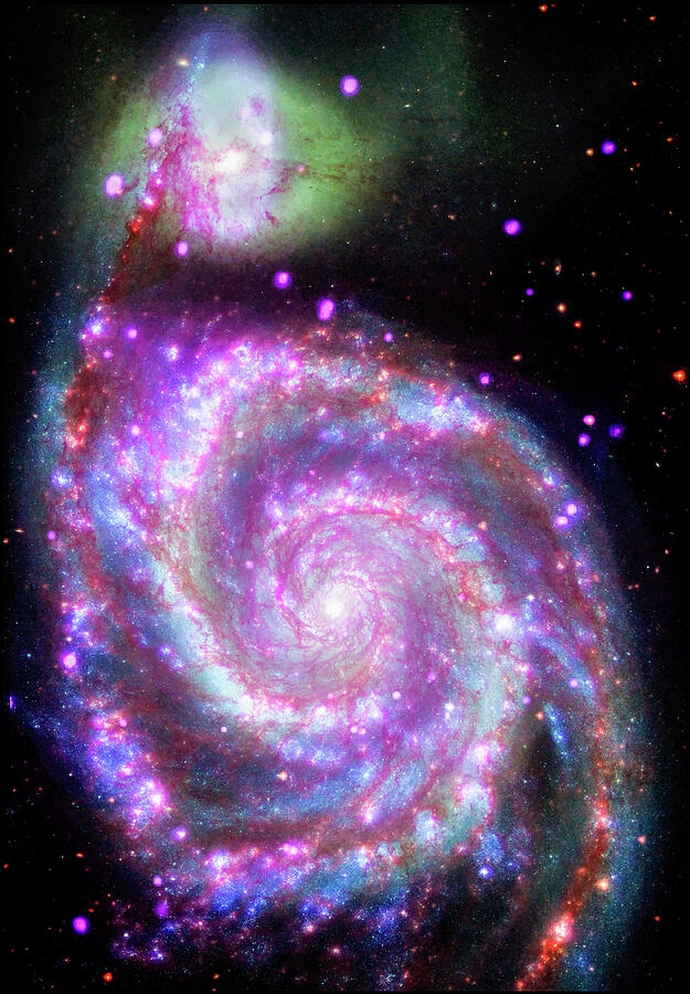 Interstellar Photograph - Messier 51 Spiral Whirlpool Galaxy by NASA JPL Hubble Chandra and Spitzer Space Telescopes by Carol Japp