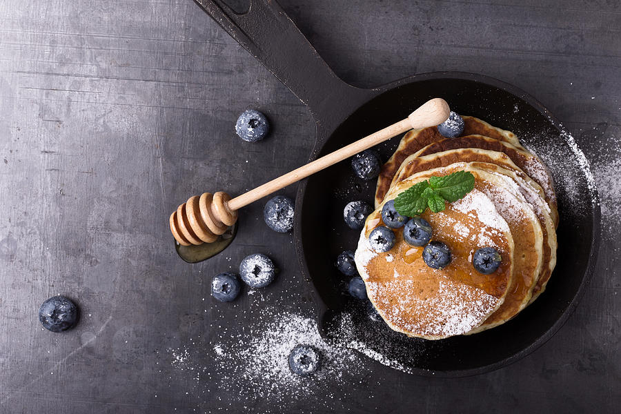 Messthetics. Blueberry pancakes, healthy brunch Photograph by Istetiana