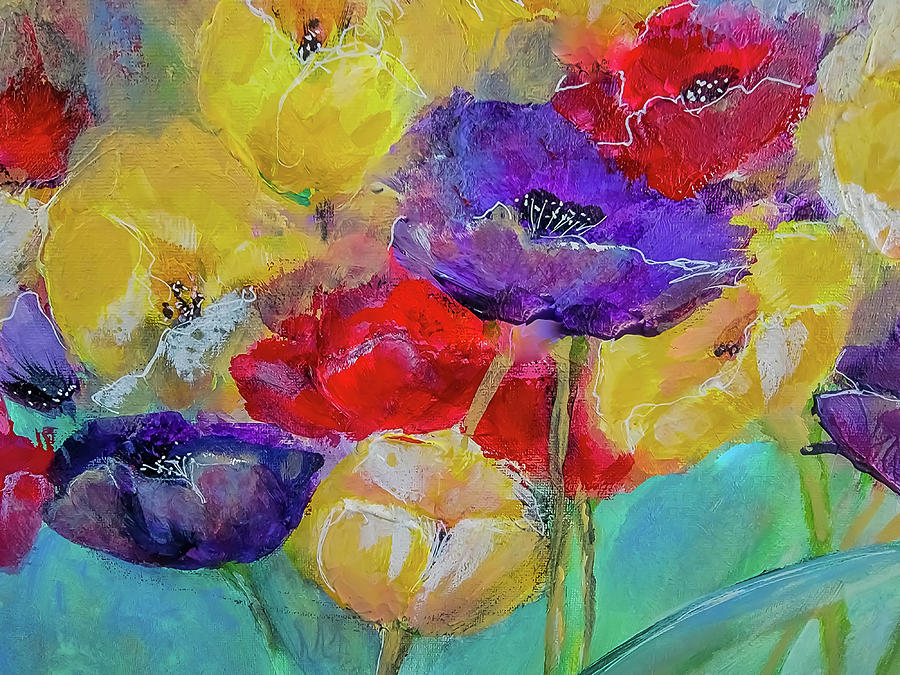 Messy Summer Floral Competing For Attention Painting by Lisa Kaiser