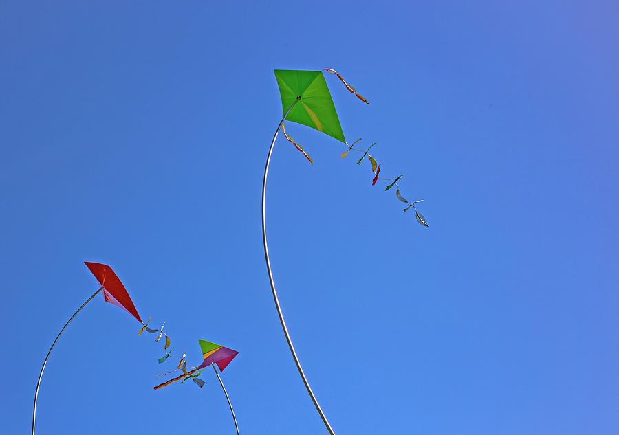 Kites Photograph - Metal Kites Blue Sky by Dart Humeston