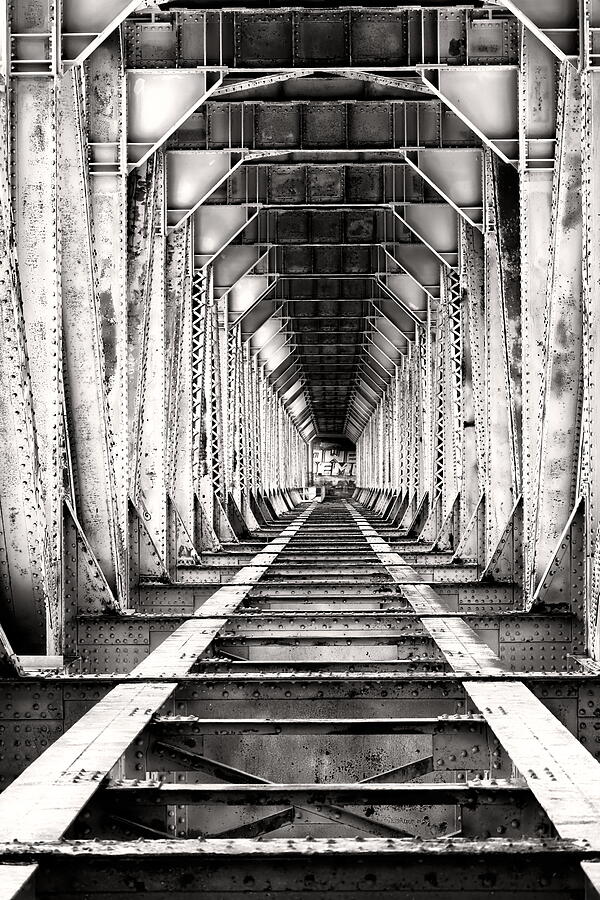 Metal Truss Bridge Black and White Photograph by Ian McAdie